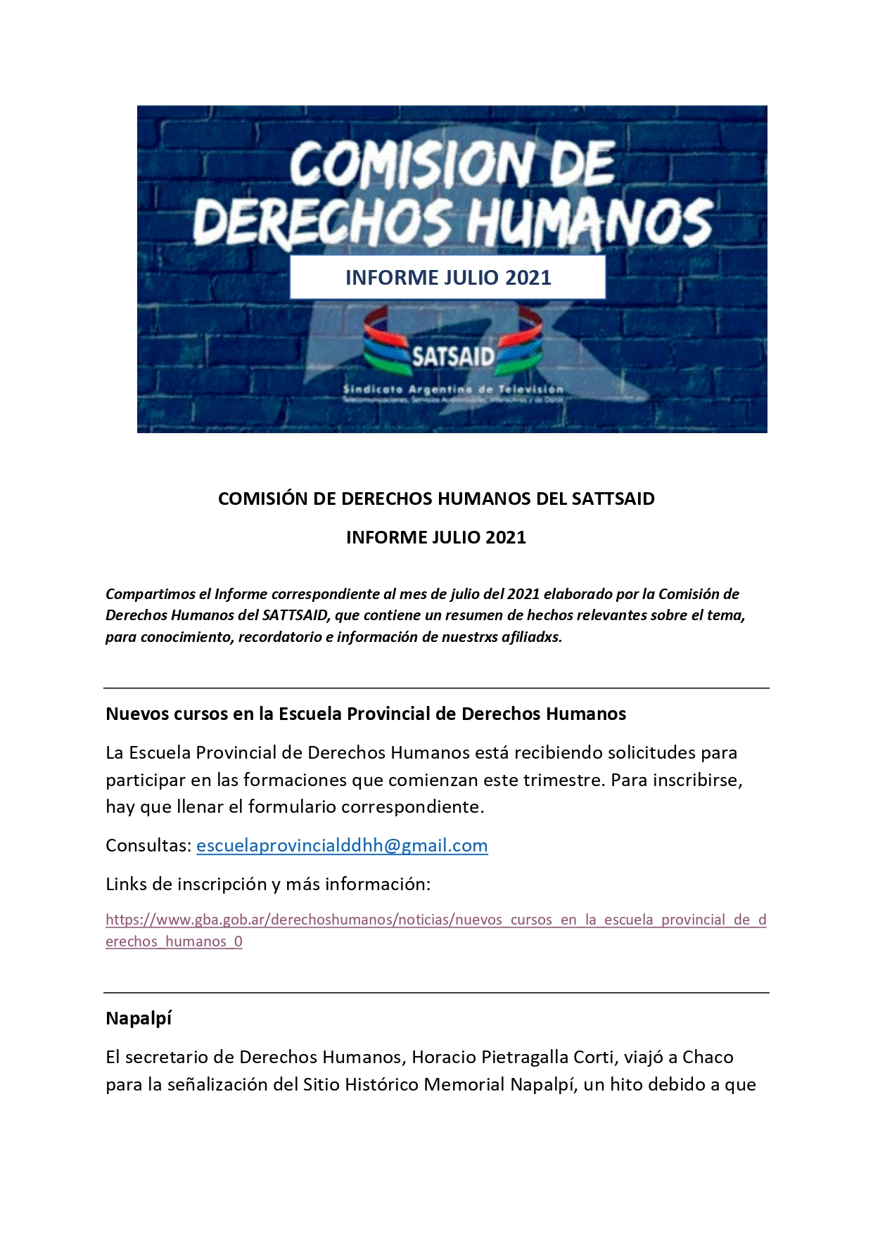 COMISIÓN DE DERECHOS HUMANOS DEL SATTSAID – INFORME JULIO 2021