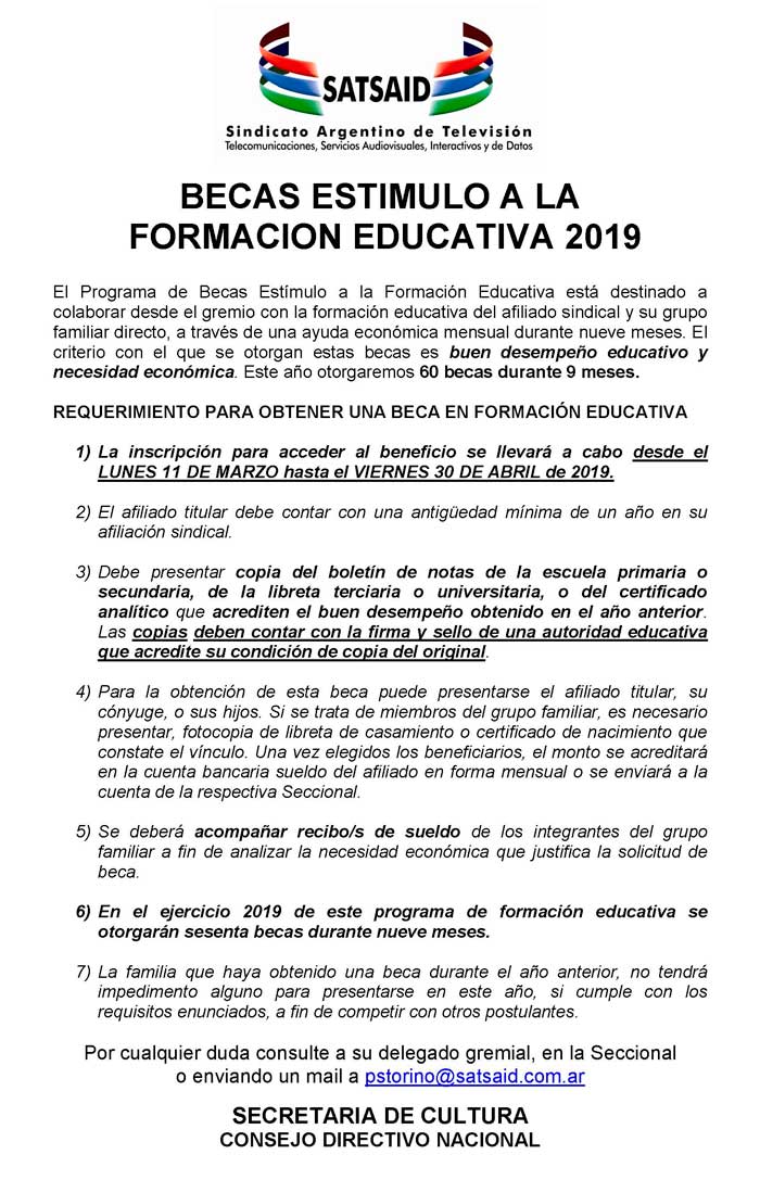 Becas Estímulo a la Formación Educativa 2019