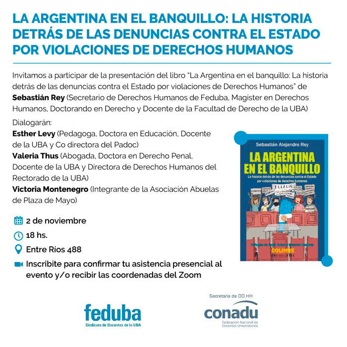 LA COMISIÓN DE DDHH DEL SATSAID INVITA A LA PRESENTACIÓN DEL LIBRO “LA ARGENTINA EN EL BANQUILLO”