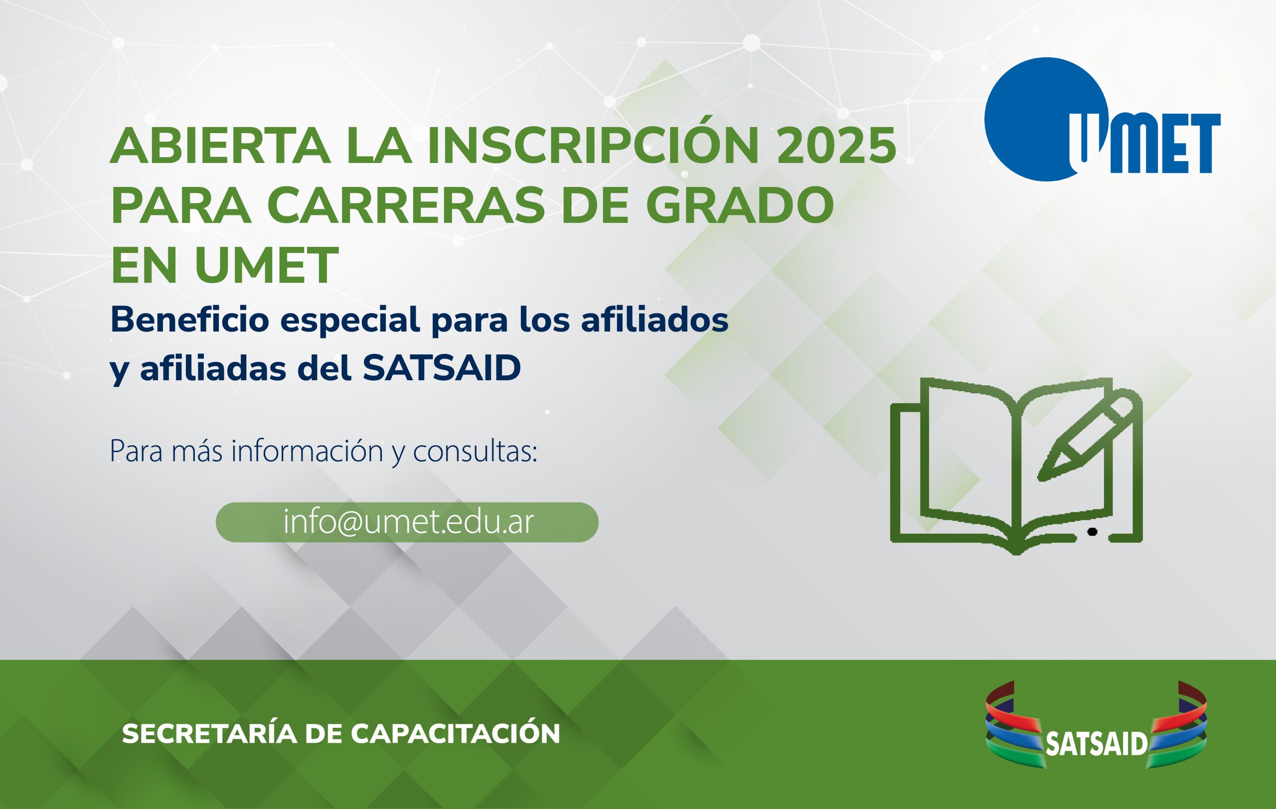 ABIERTA LA INSCRIPCIÓN 2025 PARA CARRERAS DE GRADO EN UMET CON UN BENEFICIO ESPECIAL PARA LOS AFILIADOS Y AFILIADAS DEL SATSAID