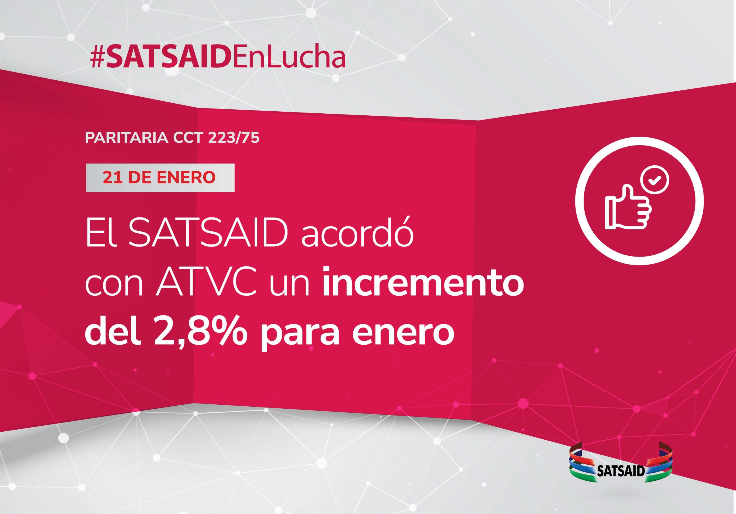 PARITARIA CCT 223/75: EL SATSAID ACORDÓ CON ATVC UN INCREMENTO DEL 2,8% PARA ENERO 