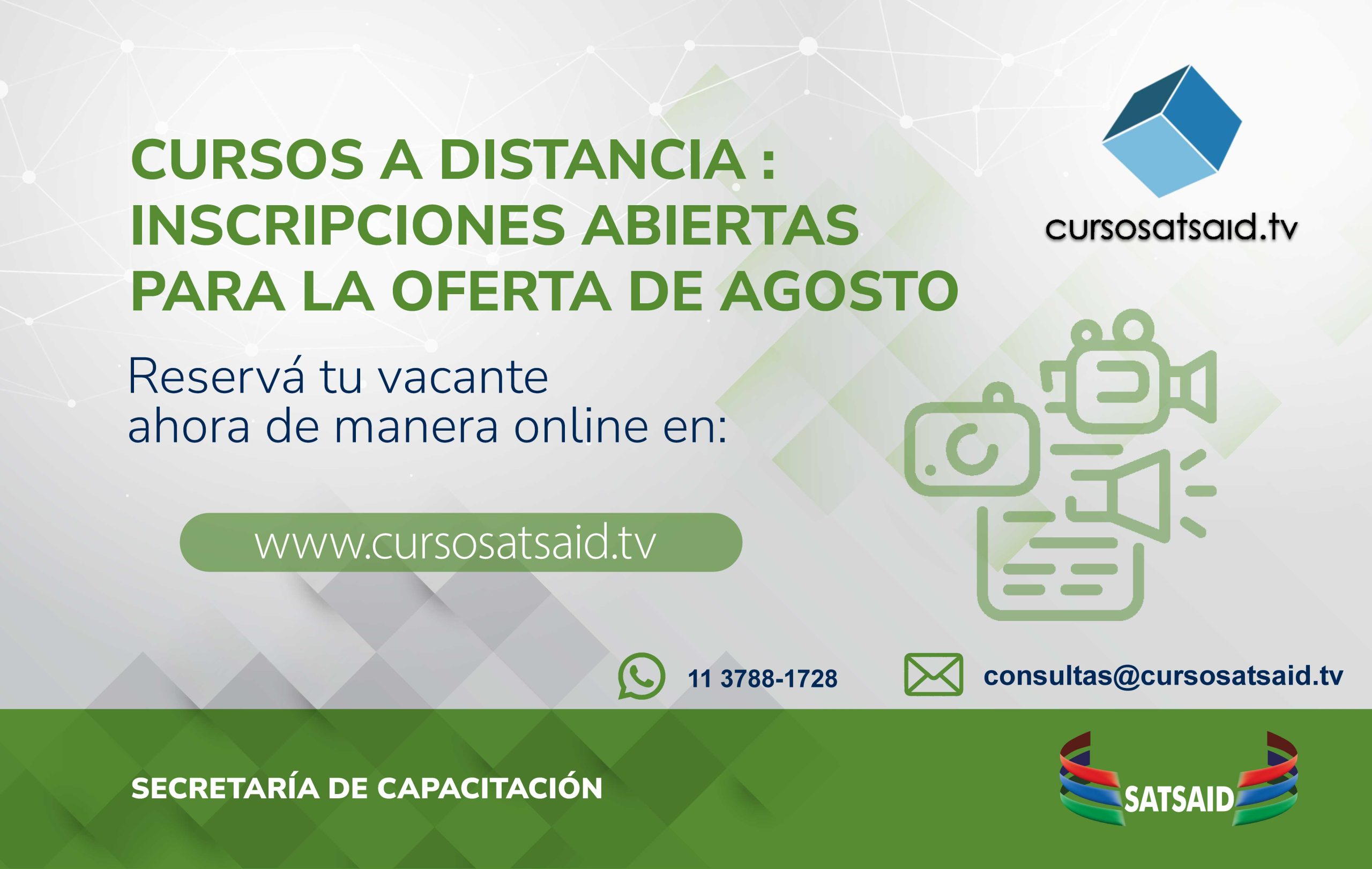 CURSOS A DISTANCIA DEL SATSAID: INSCRIPCIONES ABIERTAS PARA LA OFERTA DE AGOSTO 