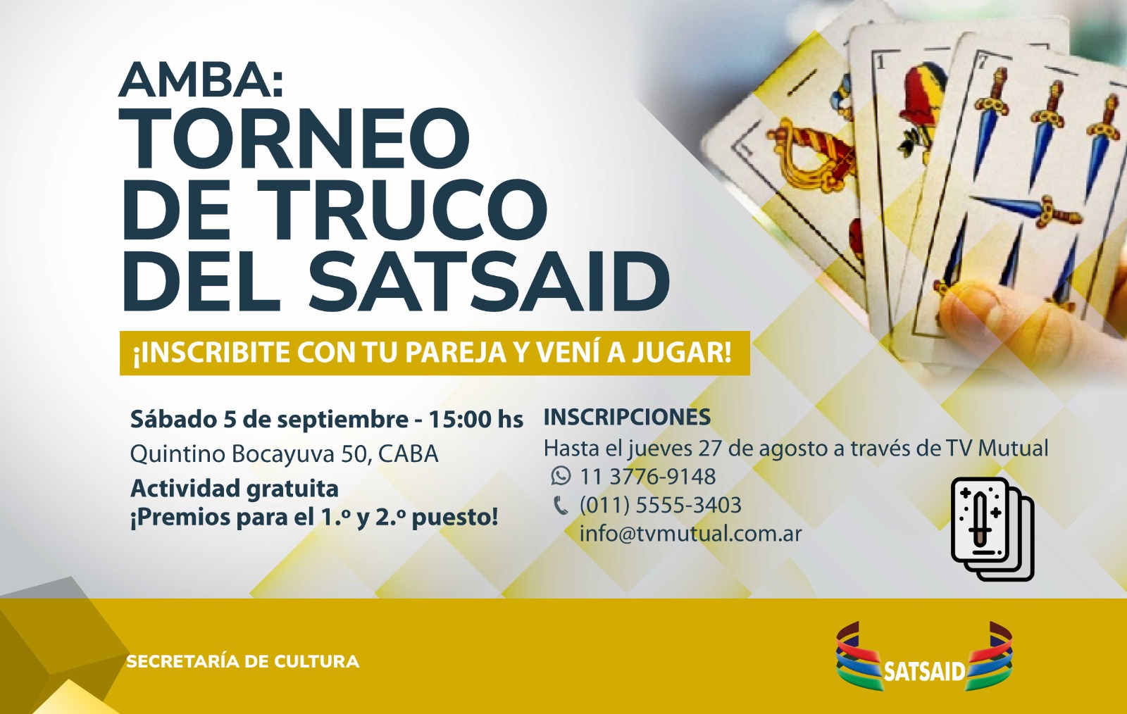 AMBA: REPROGRAMAMOS EL TORNEO DE TRUCO DEL SATSAID ¡INSCRIBITE CON TU PAREJA Y VENÍ A JUGAR!