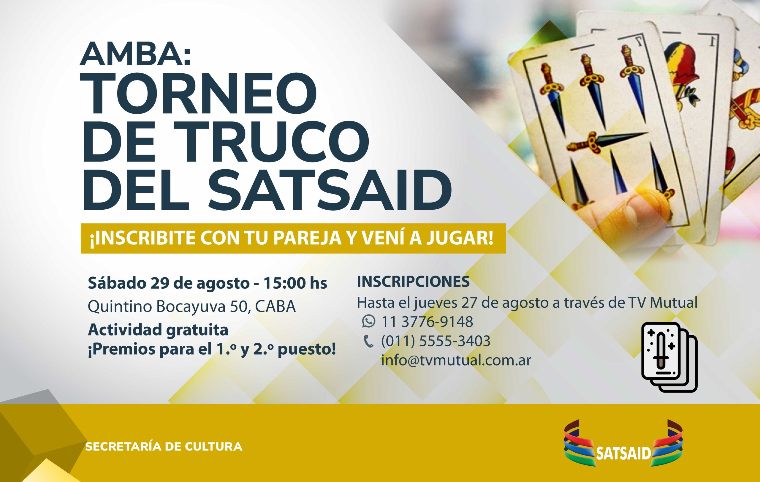AMBA: TORNEO DE TRUCO DEL SATSAID ¡INSCRIBITE CON TU PAREJA Y VENÍ A JUGAR!
