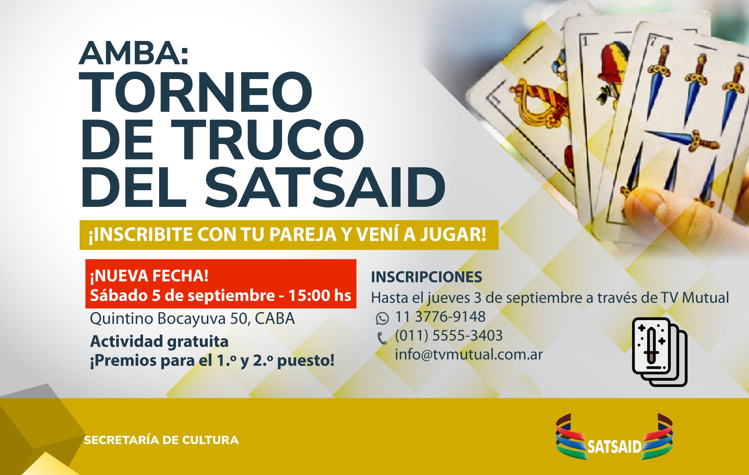 AMBA: REPROGRAMAMOS EL TORNEO DE TRUCO DEL SATSAID ¡INSCRIBITE CON TU PAREJA Y VENÍ A JUGAR!